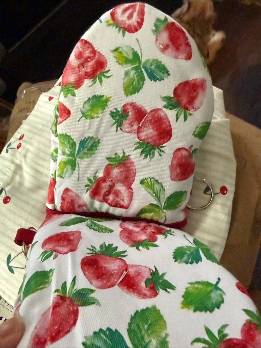 colordrift Strawberry Print Mini Oven Mitts - Pink & Green